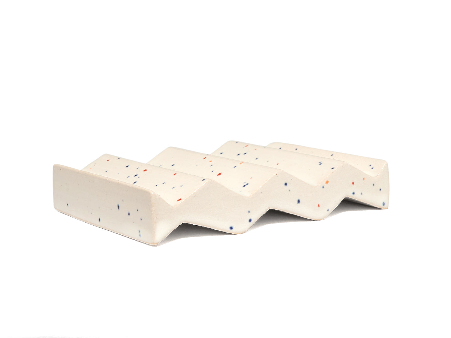 Seifenschale Zickzack, weiß mit Punkten